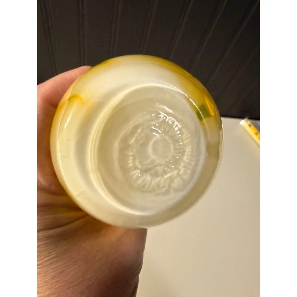 Hand blown yellow and white swirl bud vase